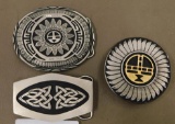 Three SSI handcrafted native belt buckles