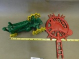 Cast iron John Deere tractor and fire house plaque