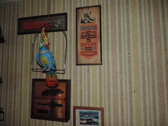 Bar signs and wall hangers.