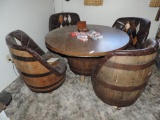 Vintage barrel card table with 4 chairs.