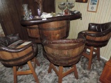 Vintage Barrel Bar with 3 stools.