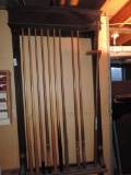 KC Billiard MFG Co antique pool que rack with ques.