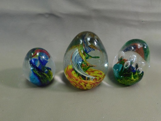 Three Art glass paperweights
