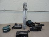 Sony video 8/ sharp HI 8 camcorders with tripod.
