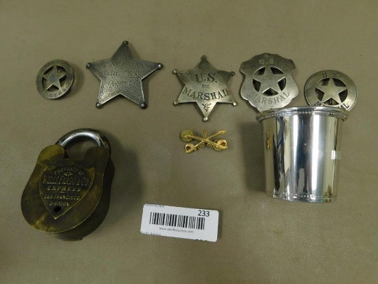 Western badges and Wells Fargo Padlock