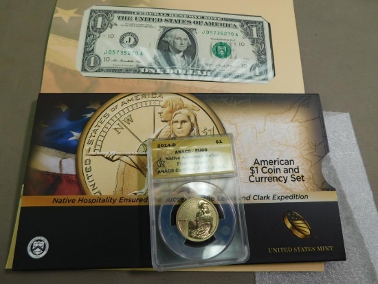 2014-D First release Native American dollar coin and dollar bill set