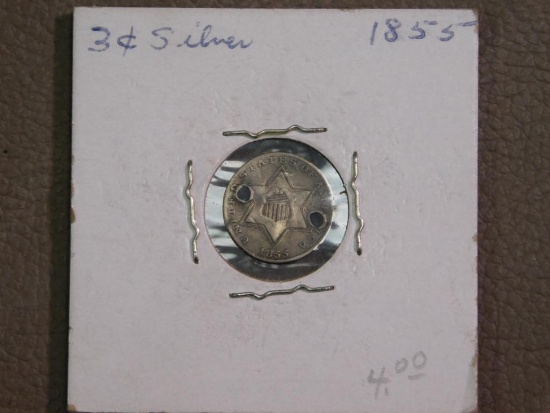 1855 3 cent silver coin