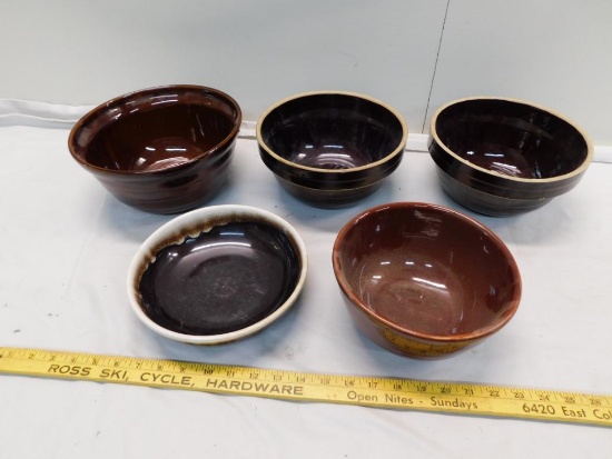 Brown earthenware glazed crockery bowls