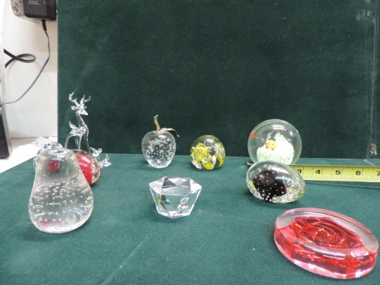 Art glass paperweights and crystal.