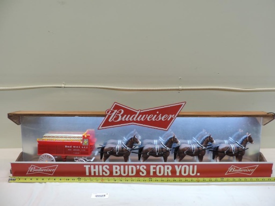 Cool 46x13" Light up Budweiser sign with removable carriage and horses.
