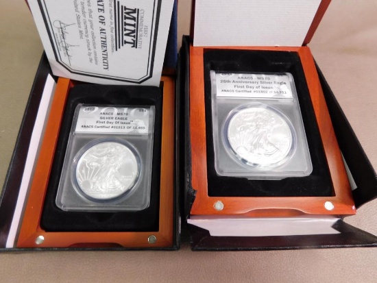 2010 and 2011 one ounce Silver Eagle First Day of Issue proof coins