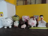 Nine piggy banks.