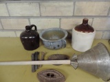 Antique whiskey jugs, Rapid Washer, cast iron and more.
