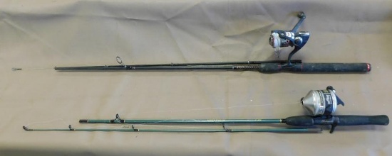 Two piece fishing rods with reels