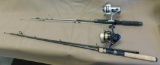 Two piece fishing rods with reels