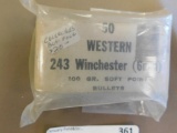 Vintage Winchester Olin 6mm 243 bullets for reloading