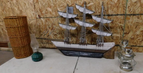 Wooden Nautical Decor and Oil Lamps