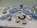 Sixteen pieces of flo blue china.