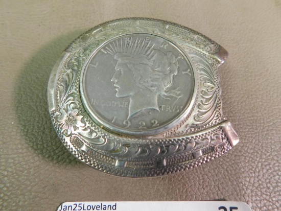 1922 Peace Silver dollar coin belt buckle
