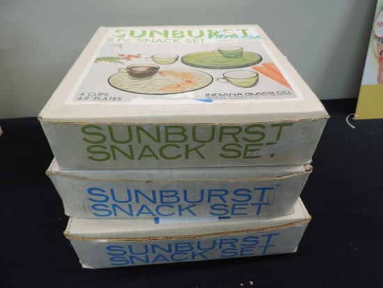 Three Indiana Glass Co Sunburst Snack Sets