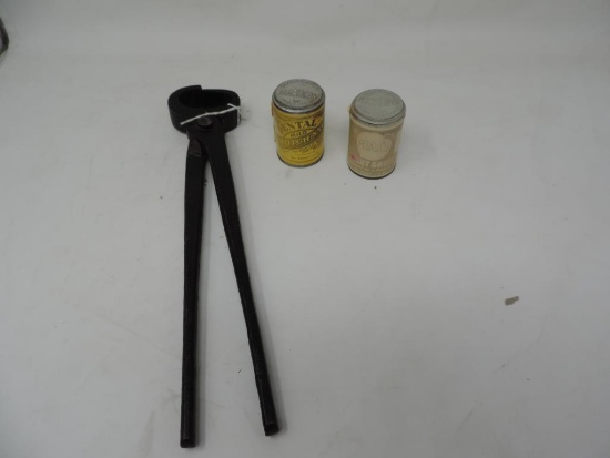 HCB & Co Horse Shoeing Tool with 2 Full Antique Snuff Bottles