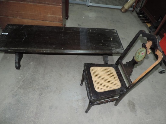 Antique Cane Seat Chair & Coffee Table