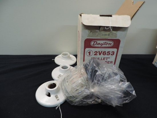Three Porcelain Leviton Light Fixtures