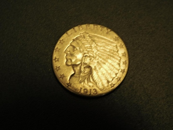 1913 Gold Indian 2-1/2 dollar coin
