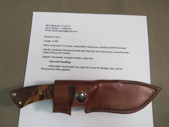 Gary Harder's SD Knifework's Custom Damascus Drop point hunter knife