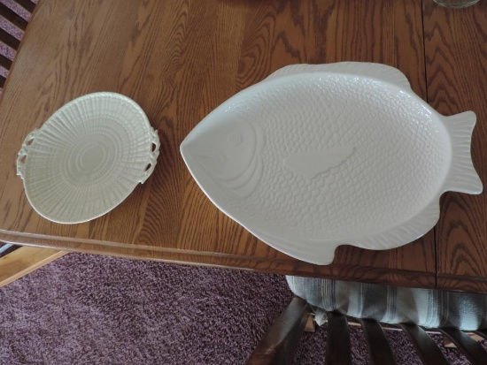 Belleek Plate and 1979 Whittier Pottery Fish
