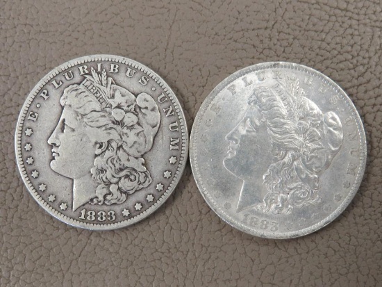 Two 1883 Morgan Silver Dollar Coins