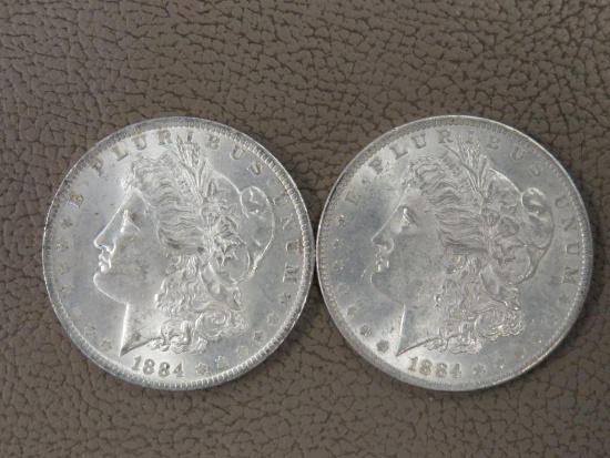 Two 1884 Morgan Silver Dollar Coins