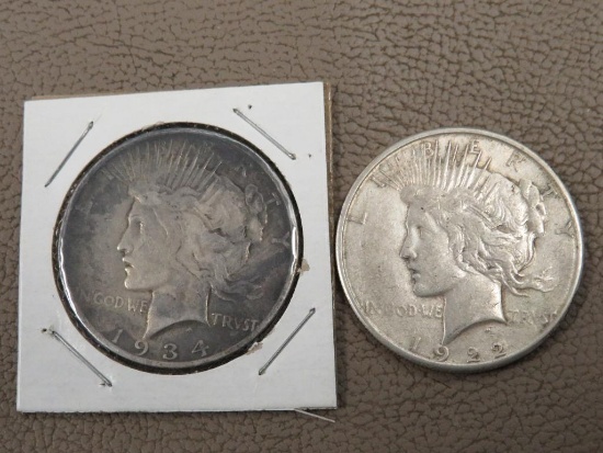 1922 and 1934 Peace Silver Dollar Coins