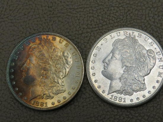Two 1881 Morgan Silver Dollar Coins