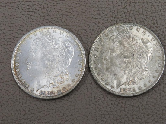 Two 1882 Morgan Silver Dollar Coins