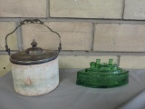 Early Biscuit Jar - Remember the Maine Green Depression Butter Dish