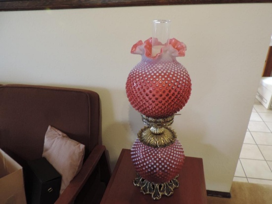 Pink Fenton Hobnail Glass Lamp