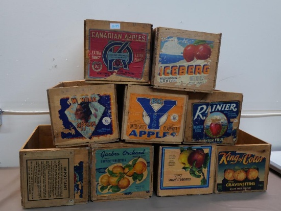 Nine Wooden Apple Boxes