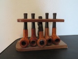 Leather Wrapped Estate Pipes w/ 5 Day Rack