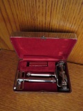 Antique Safety Razor with Lawnmower Stropper in Silver Case