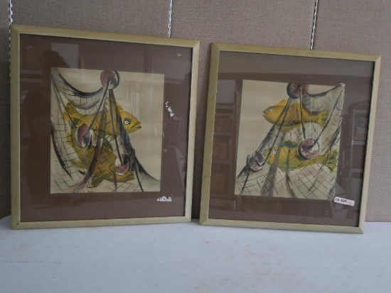 Framed Artist Signed Fish Watercolors