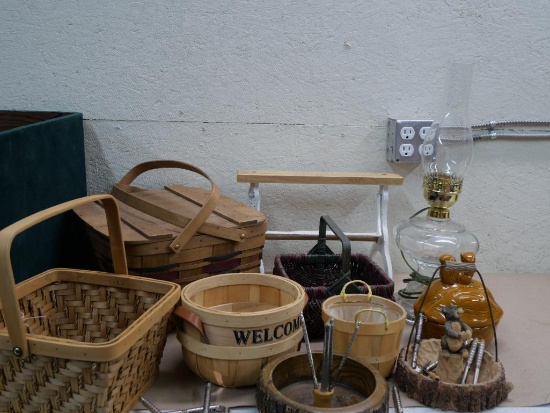 Baskets, Oil Lamp & Nut Crackers