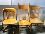 Three Antique Oak Chairs
