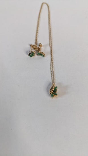 14K Yellow Gold and Marquis Cut Emerald Set