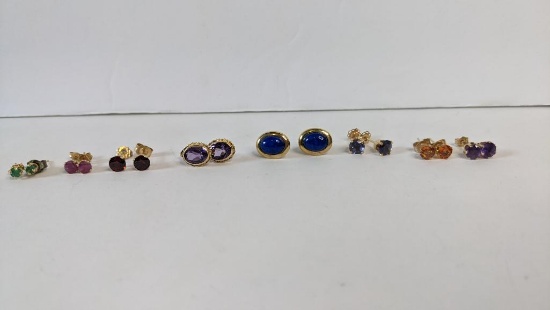 14K Yellow Gold and Gemstone Stud Earrings