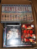 Box of Western DVD's with Centenial VHS Set