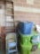 Wooden Ladder, Metal Folding Chairs and Poly Storage Tubs