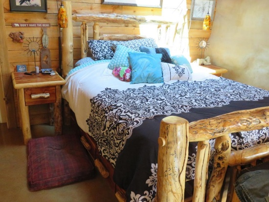 Stunning Custom Aspen Log Bed with Nightstand