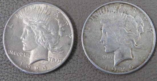 Two Silver US Peace Dollar Coins