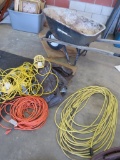 Wheelbarrow, tarp, Extension Cords and Shop Lights